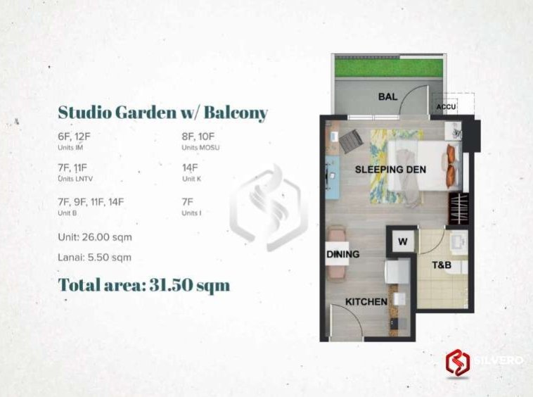 la cassia residences studio garden w balcony floor plan