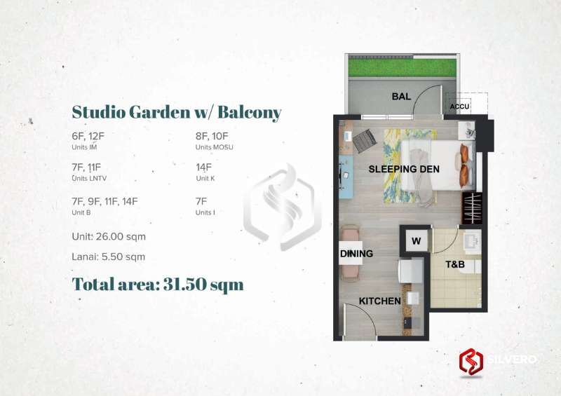 la cassia residences studio garden w balcony floor plan