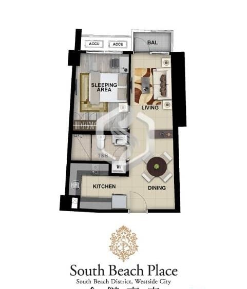 south beach place 1br floor plan