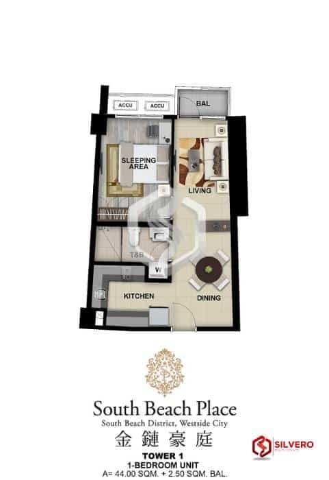 south beach place 1br floor plan